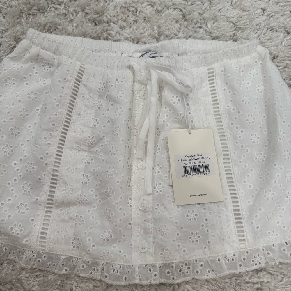 Peppermayo White Eyelet Mini Skirt